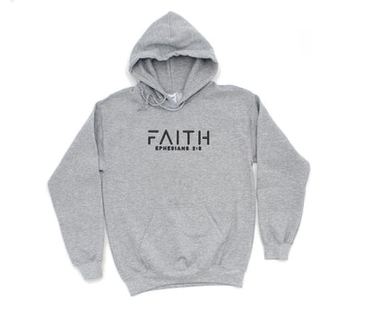 FAITH EPHESIANS 2:8 UNISEX HEATHER GREY HOODIE (PUFFED DESIGN)