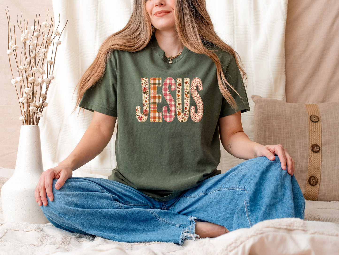 FAUX FALL PATCHWORK JESUS UNISEX TEE