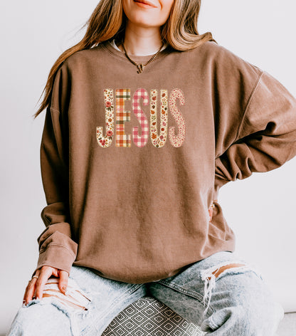 FAUX FALL PATCHWORK JESUS UNISEX SWEATSHIRT