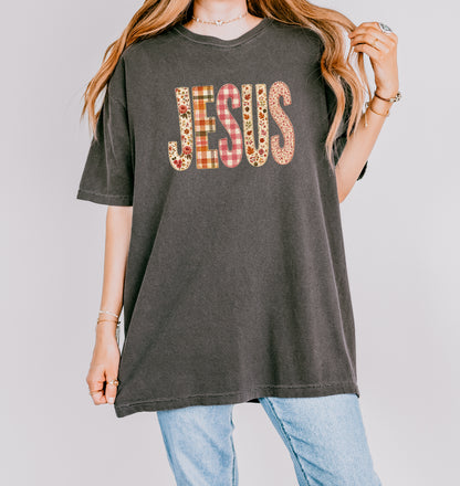FAUX FALL PATCHWORK JESUS UNISEX TEE