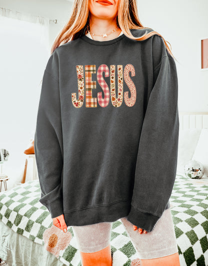 FAUX FALL PATCHWORK JESUS UNISEX SWEATSHIRT