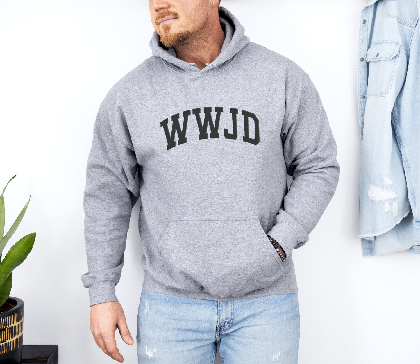 WWJD UNISEX HEATHER GREY HOODIE (PUFFED DESIGN)