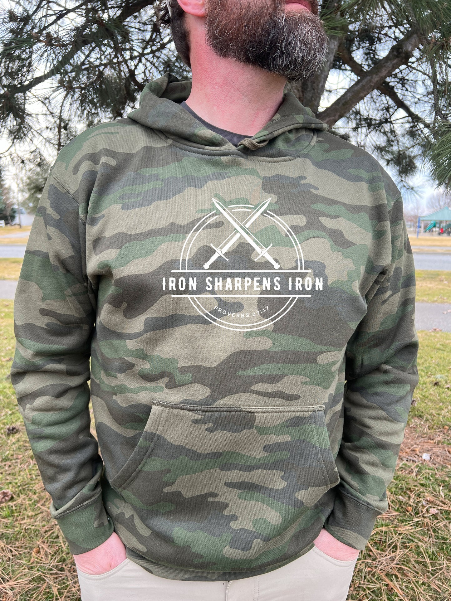 IRON SHARPENS IRON UNISEX CAMO HOODIE