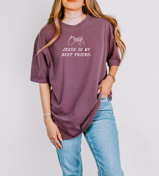 JESUS IS MY BEST FRIEND UNISEX TEE - SIZE XL IN BERRY