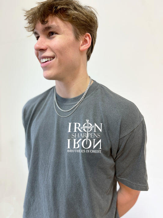 IRON SHARPENS IRON BROTHERS IN CHRIST UNISEX PEPPER TEE