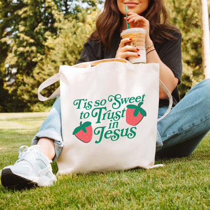 TIS SO SWEET TO TRUST IN JESUS TOTE BAG