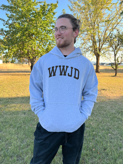 WWJD UNISEX HEATHER GREY HOODIE (PUFFED DESIGN)