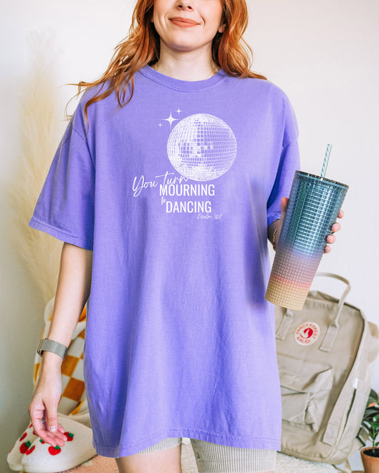YOU TURN MOURNING INTO DANCING UNISEX TEE - VIOLET SIZE LARGE