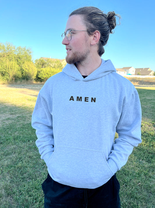 AMEN UNISEX HEATHER GREY HOODIE (PUFFED DESIGN)