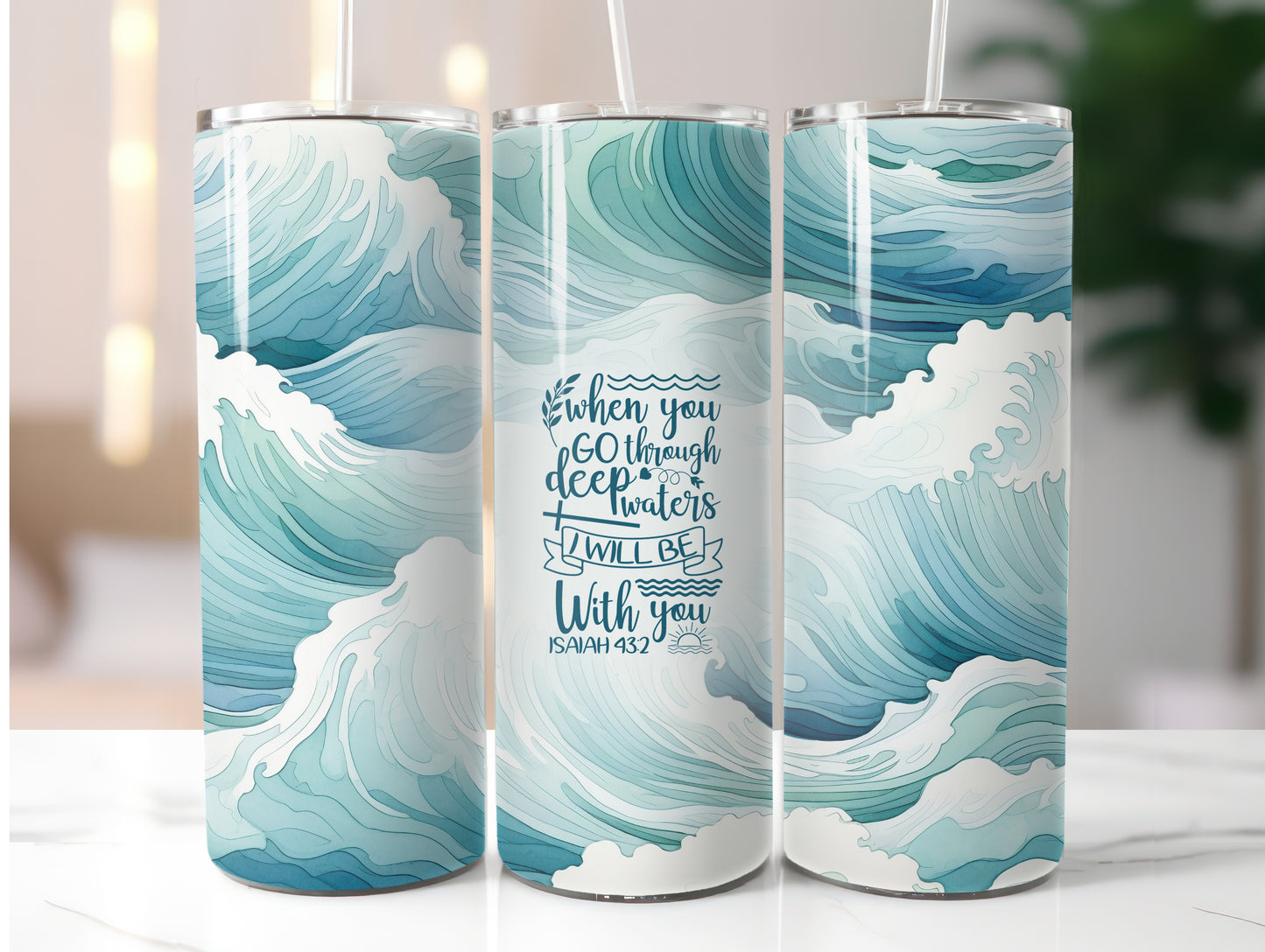 ISAIAH 43:2 WHEN YOU GO THROUGH DEEP WATERS 20 OZ. STAINLESS STEEL SKINNY TUMBLER