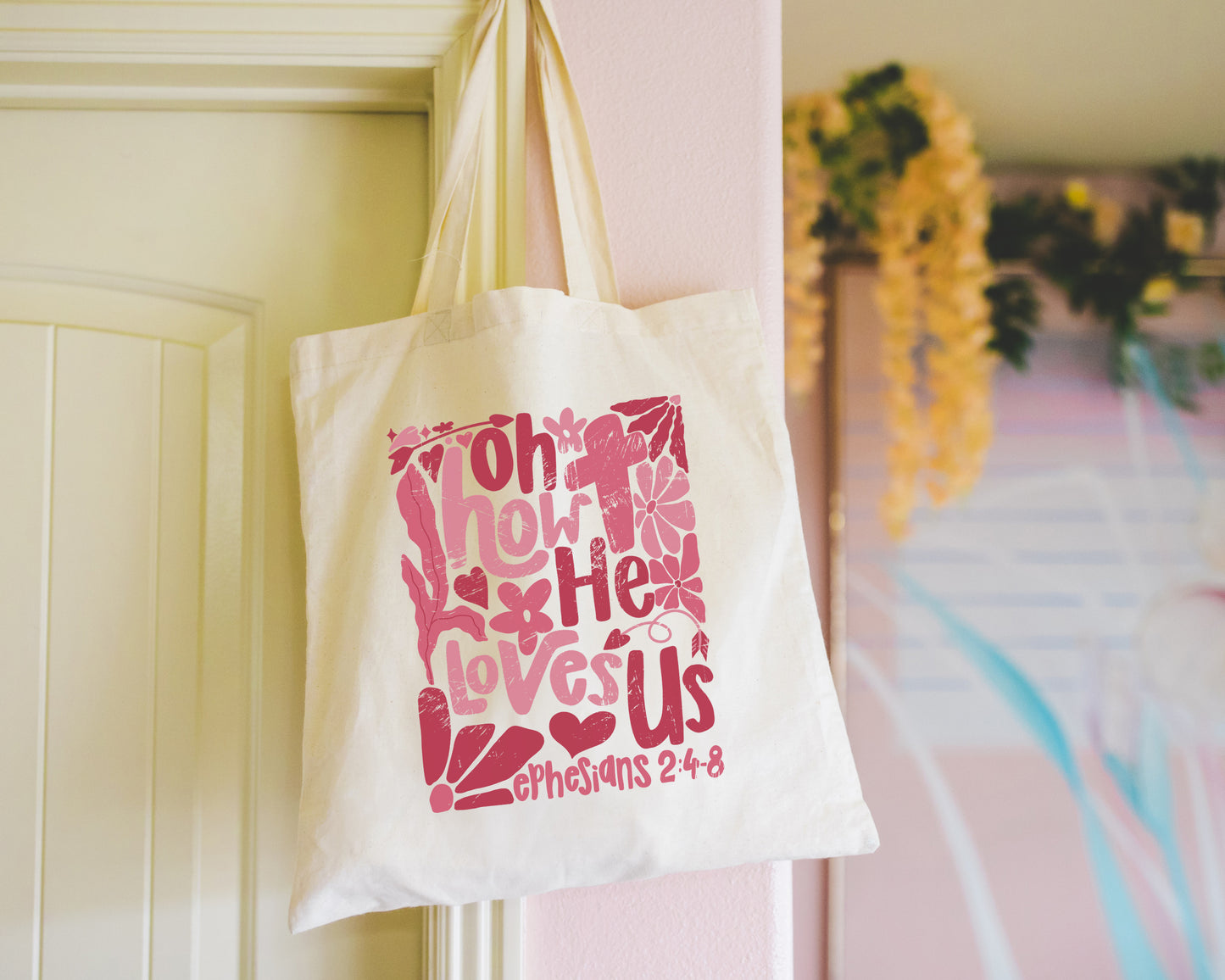 OH HOW HE LOVES US TOTE BAG