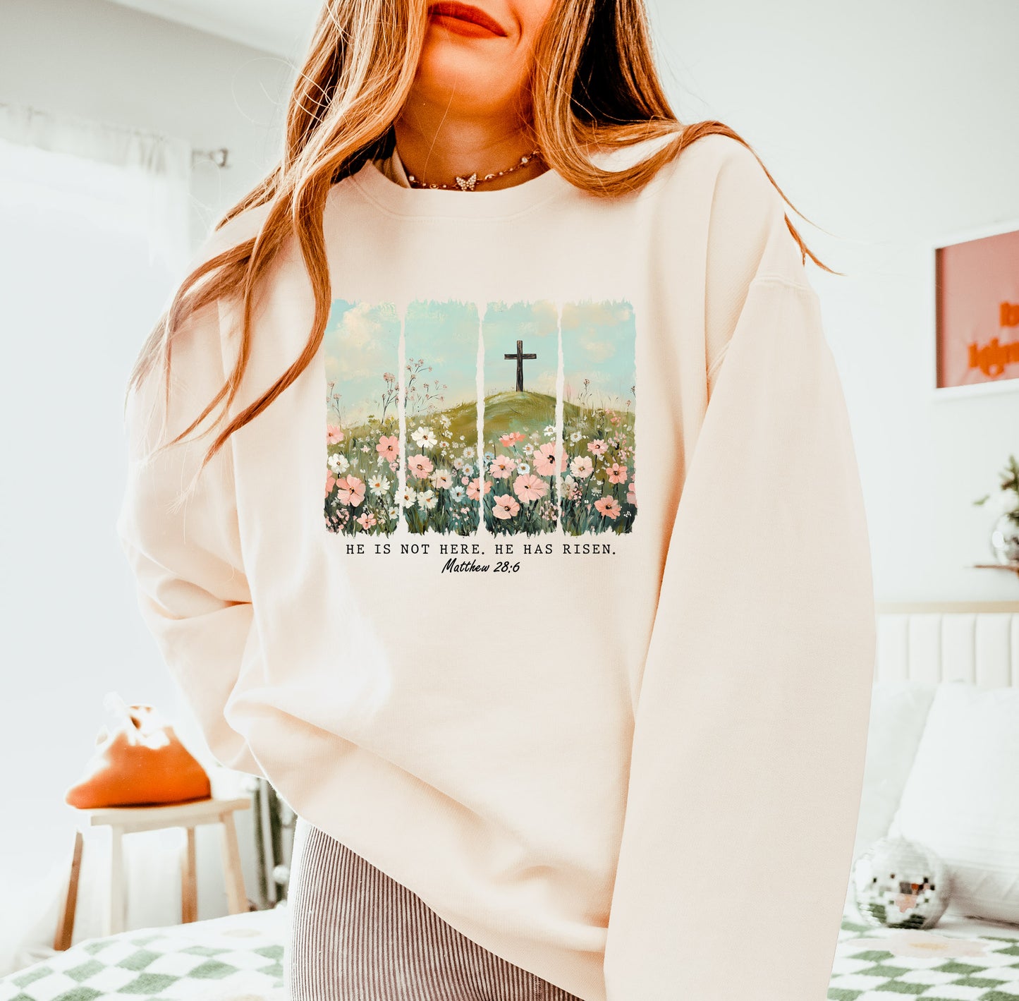 PRE-ORDER EASTER "HE IS NOT HERE, HE HAS RISEN" UNISEX SWEATSHIRT