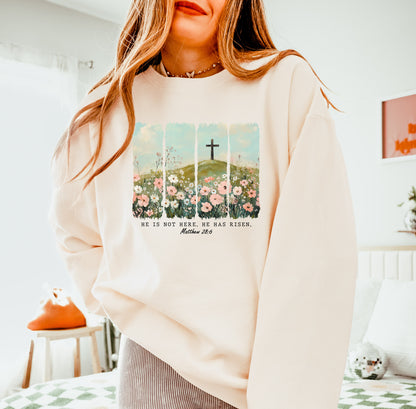 PRE-ORDER EASTER "HE IS NOT HERE, HE HAS RISEN" UNISEX SWEATSHIRT