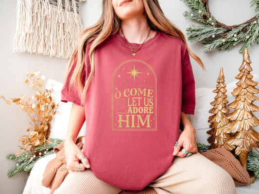 CHRISTMAS: OH COME LET US ADORE HIM UNISEX TEE