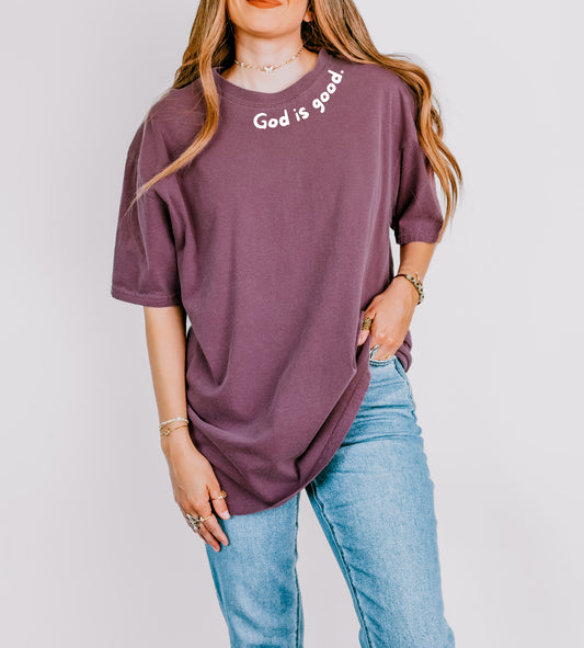 GOD IS GOOD AROUND THE NECK - IN BERRY SIZE MEDIUM