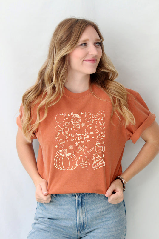 SHE LOVES JESUS AND THE FALL SEASON TOO UNISEX TEE