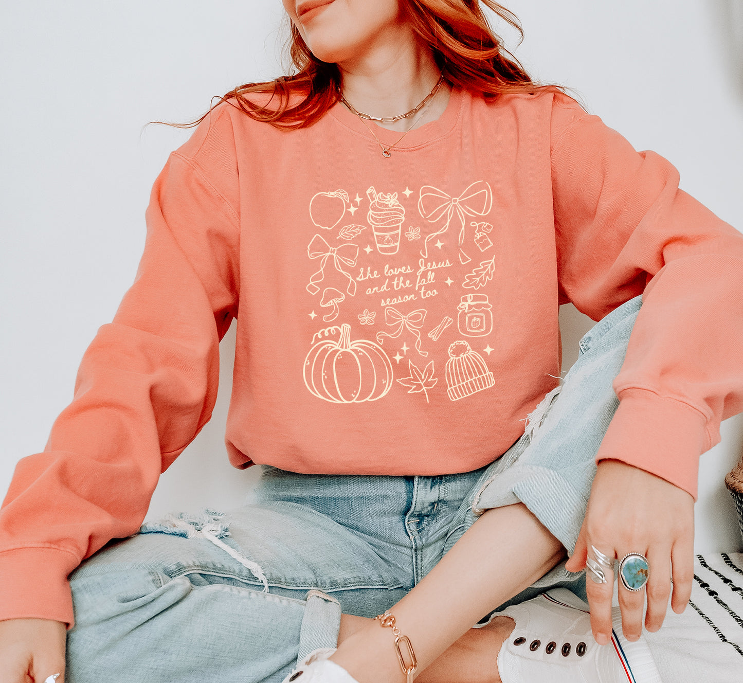 SHE LOVES JESUS AND THE FALL SEASON TOO UNISEX SWEATSHIRT