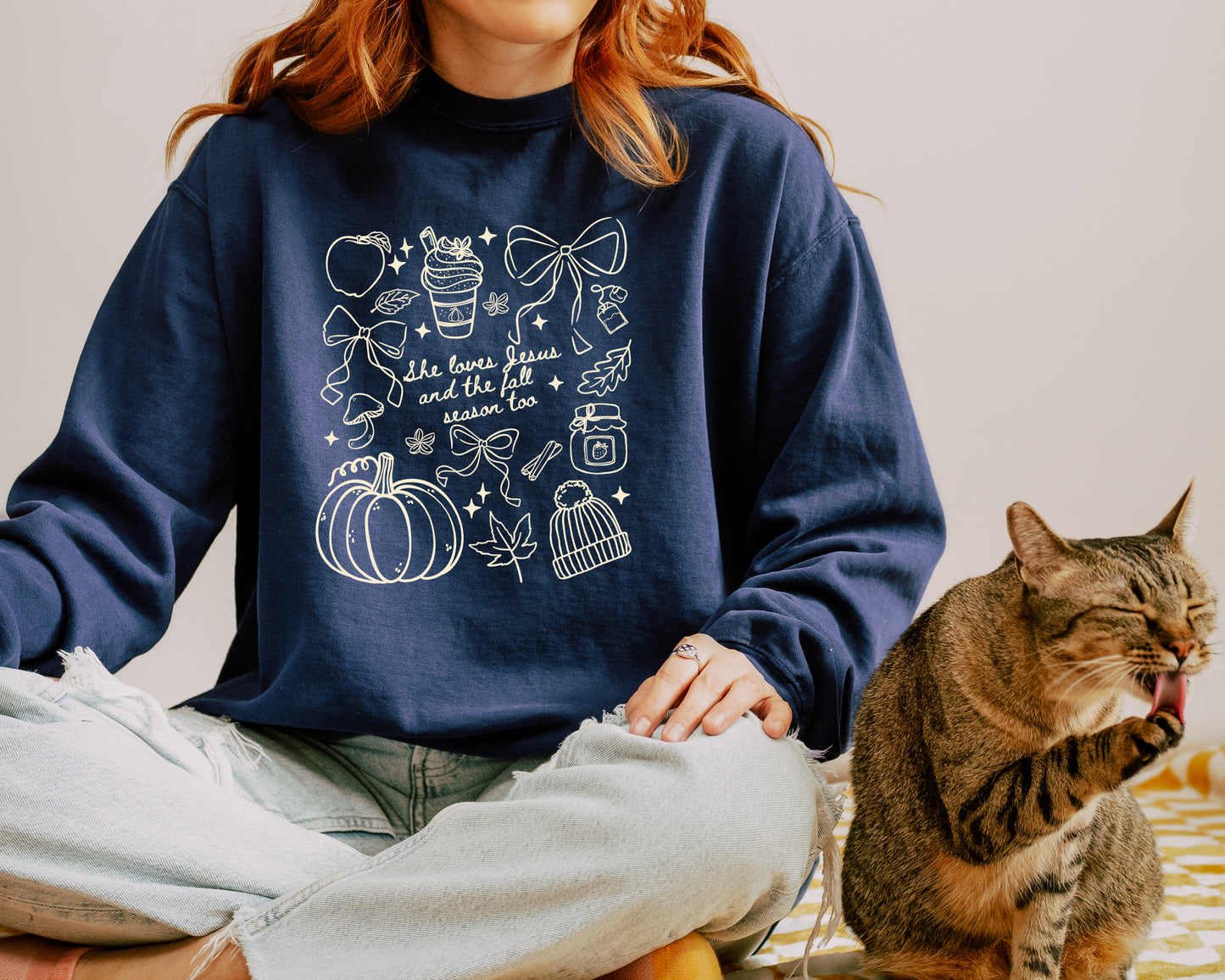 SHE LOVES JESUS AND THE FALL SEASON TOO UNISEX SWEATSHIRT