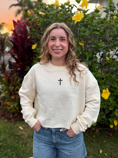 PUFFY SIMPLE CROSS WOMEN'S CROPPED SWEATSHIRT