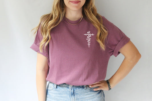 SIMPLE FLORAL CROSS UNISEX TEE