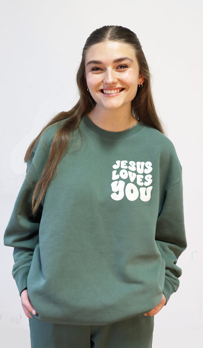 PUFFY JESUS LOVES YOU UNISEX SWEATSHIRT