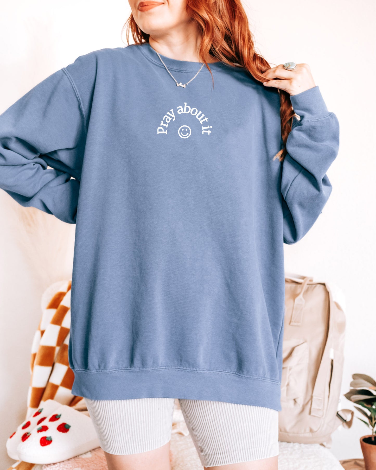 PRAY ABOUT IT UNISEX SWEATSHIRT - SIZE XL, BLUE JEAN