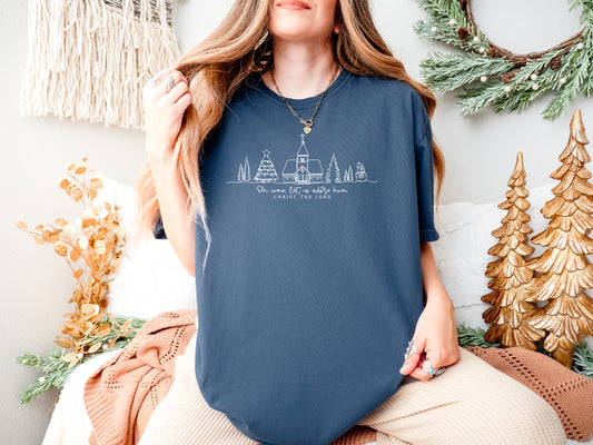 CHRISTMAS: OH COME LET US ADORE HIM UNISEX TEE (CHURCH)
