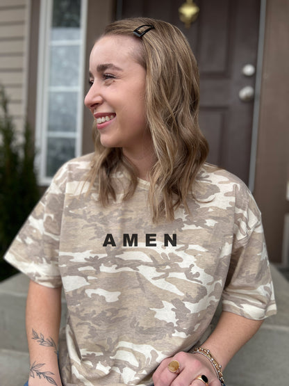 AMEN UNISEX TEE IN NATURAL CAMO