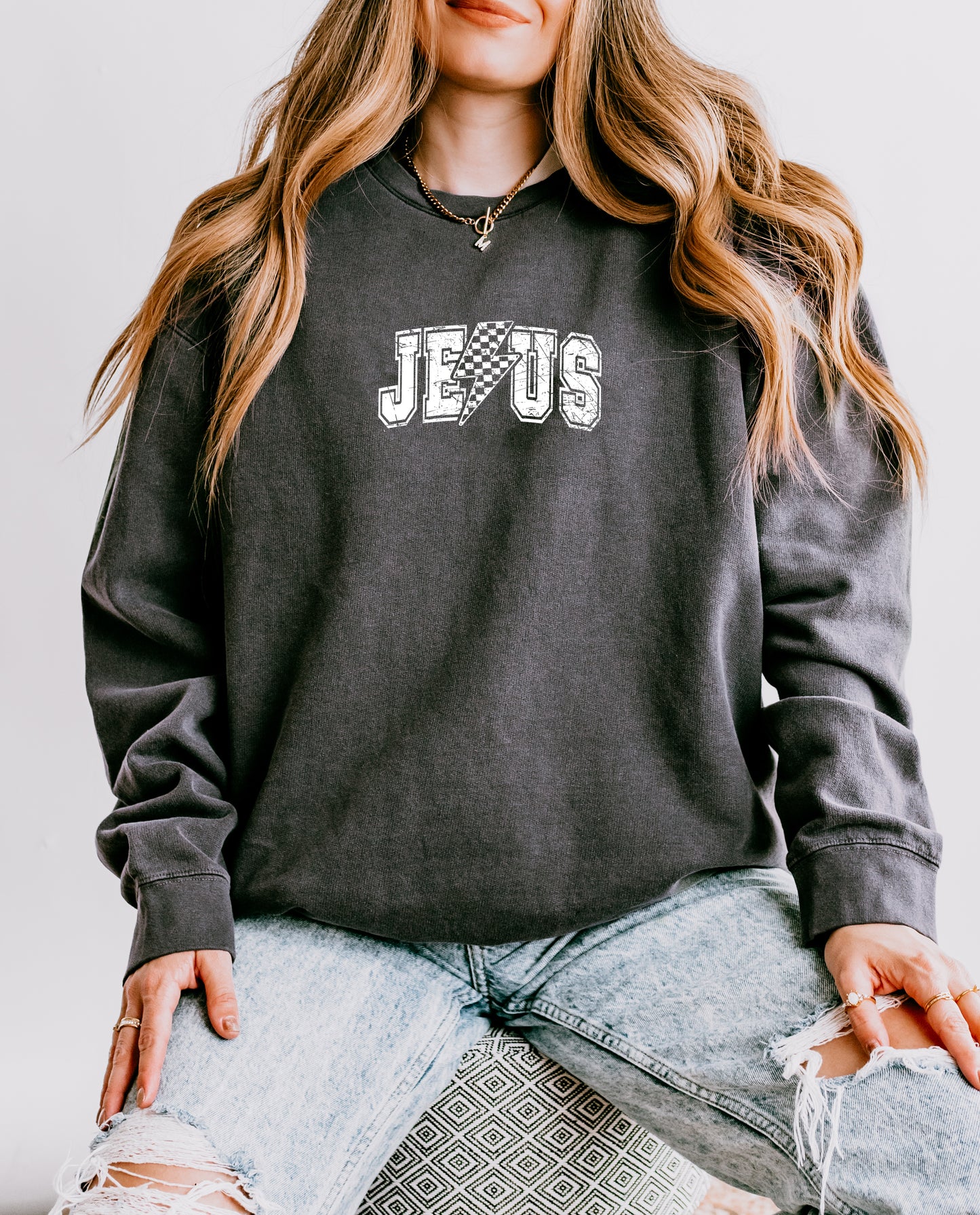 JESUS UNISEX SWEATSHIRT  - SIZE SMALL IN PEPPER