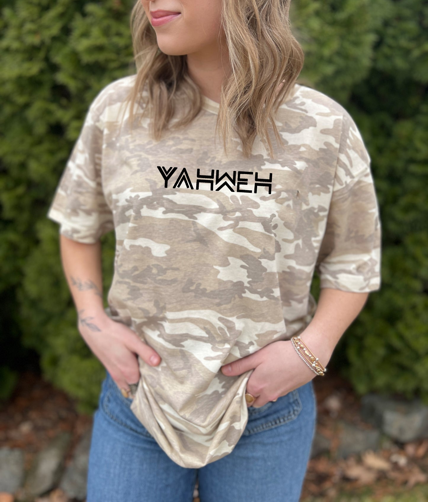 YAHWEH UNISEX TEE IN NATURAL CAMO (PUFFED DESIGN)