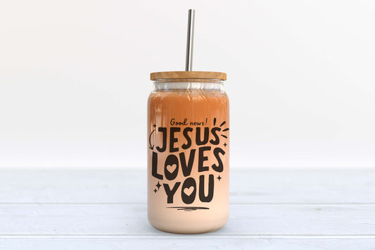 GOOD NEWS JESUS LOVES YOU GLASS TUMBLER