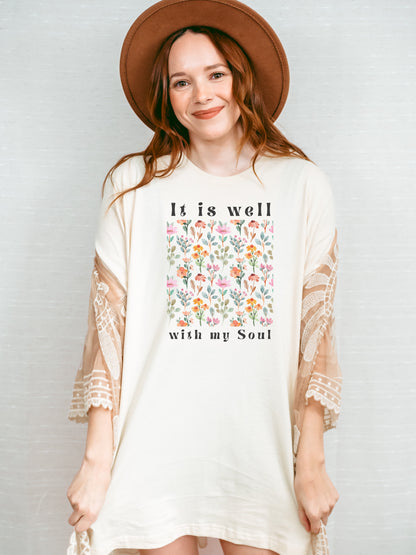 IT IS WELL WITH MY SOUL WITH WILDFLOWERS UNISEX TEE