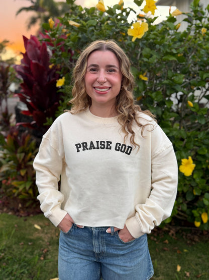 PRAISE GOD PUFFY WOMEN'S CROPPED SWEATSHIRT