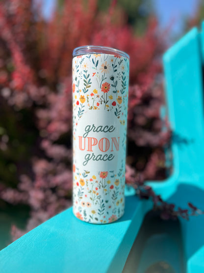 GRACE UPON GRACE FLORAL 20 OZ. STAINLESS STEEL SKINNY TUMBLER
