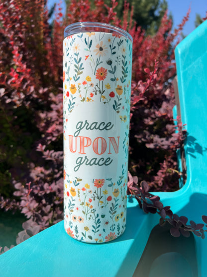 GRACE UPON GRACE FLORAL 20 OZ. STAINLESS STEEL SKINNY TUMBLER