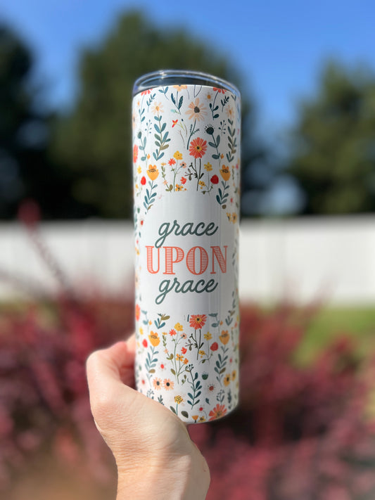 GRACE UPON GRACE FLORAL 20 OZ. STAINLESS STEEL SKINNY TUMBLER