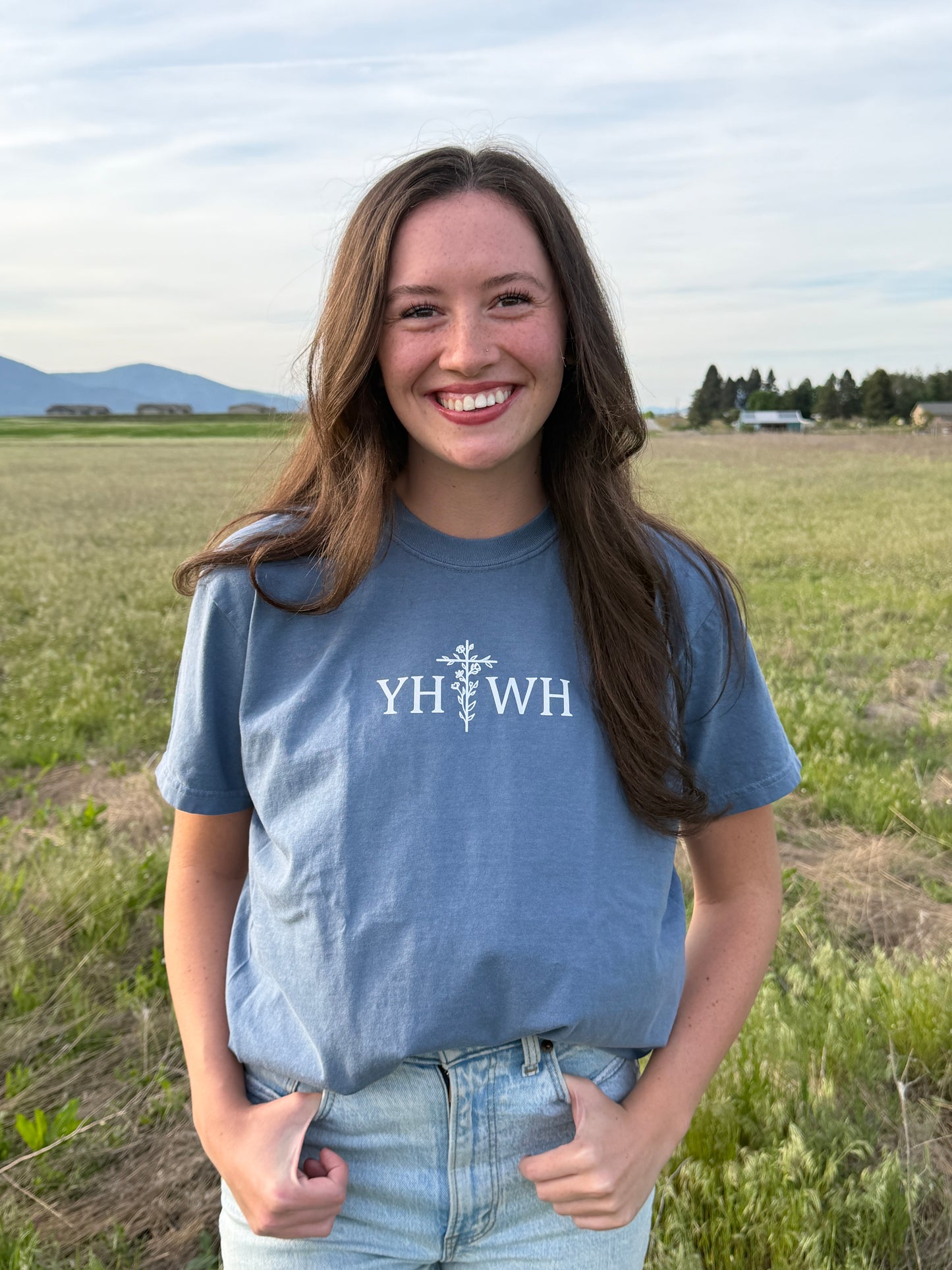 YAHWEH (YHWH) WITH FLORAL CROSS UNISEX TEE