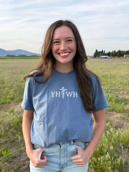 YAHWEH (YHWH) WITH FLORAL CROSS UNISEX TEE