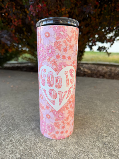 GOD IS LOVE FLORAL 20 OZ. STAINLESS STEEL SKINNY TUMBLER