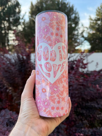 GOD IS LOVE FLORAL 20 OZ. STAINLESS STEEL SKINNY TUMBLER