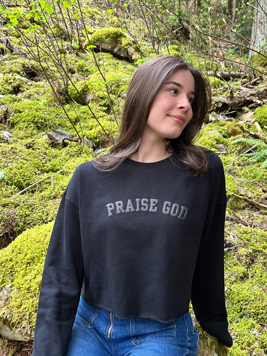PRAISE GOD PUFFY WOMEN'S CROPPED SWEATSHIRT