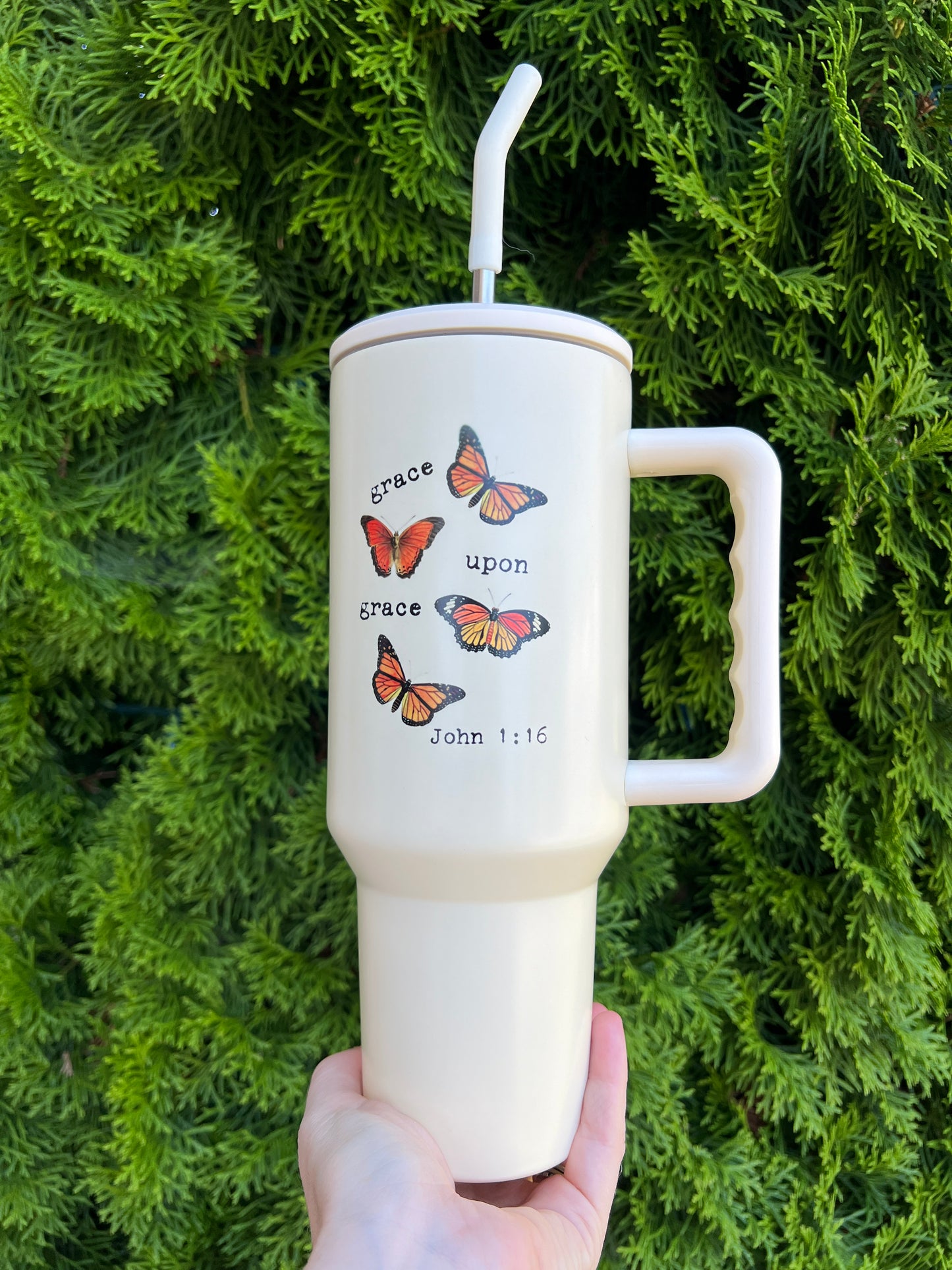 GRACE UPON GRACE 40 OZ. STAINLESS STEEL TUMBLER IN IVORY