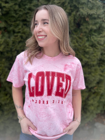 LOVED JOHN 3:16 UNISEX TEE IN HIBISCUS