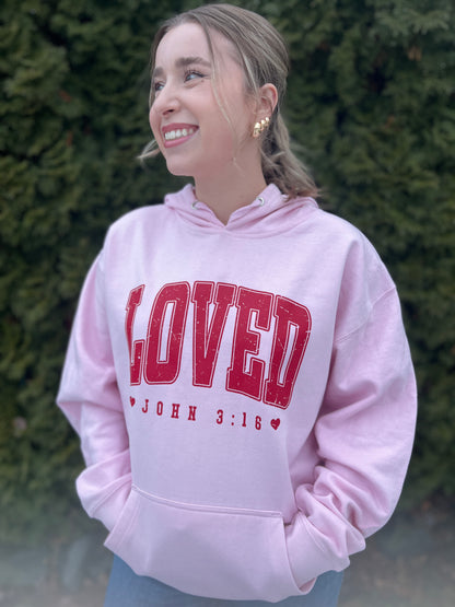 JOHN 3:16 LOVED UNISEX PINK HOODIE