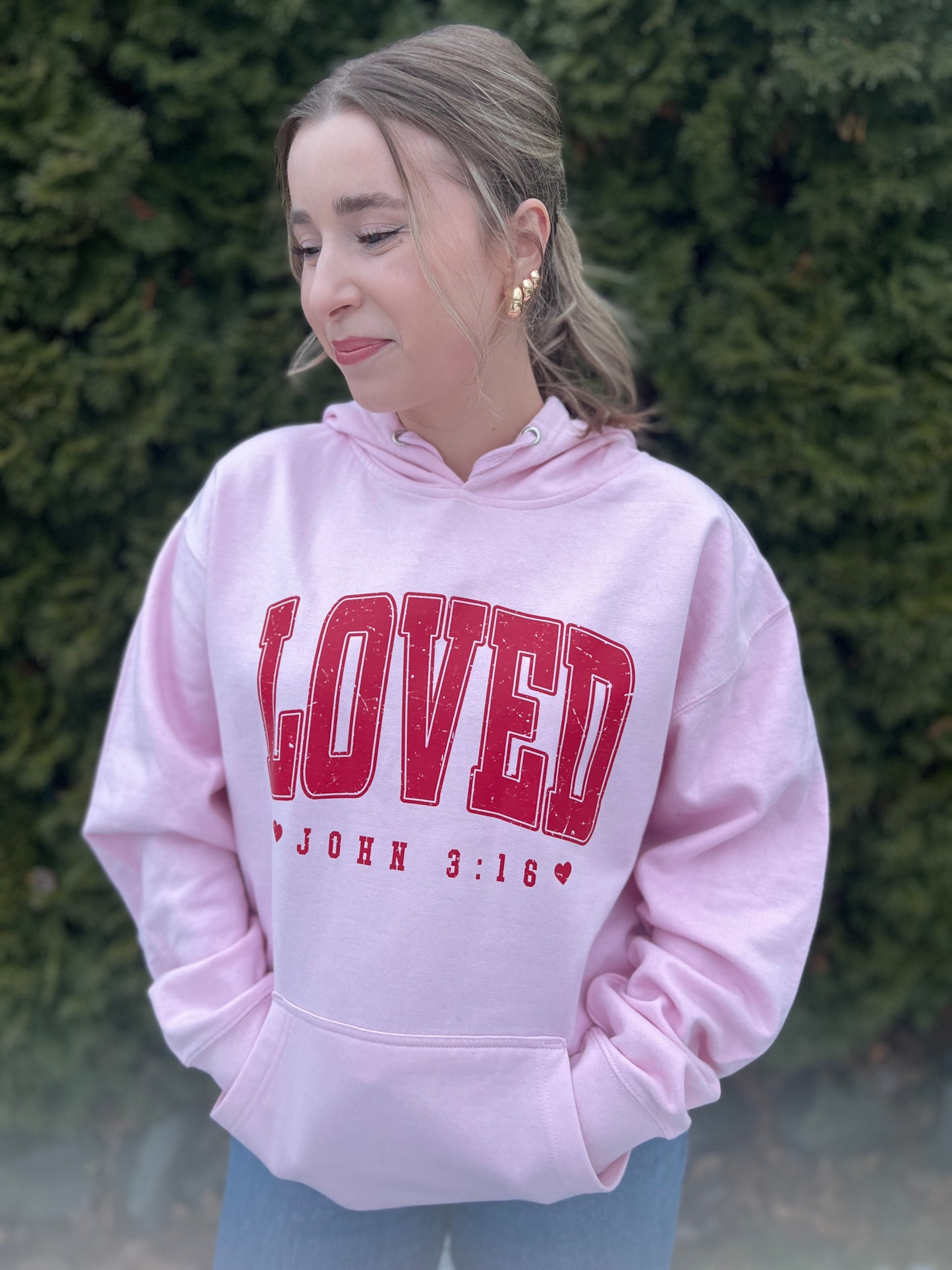 JOHN 3:16 LOVED UNISEX PINK HOODIE