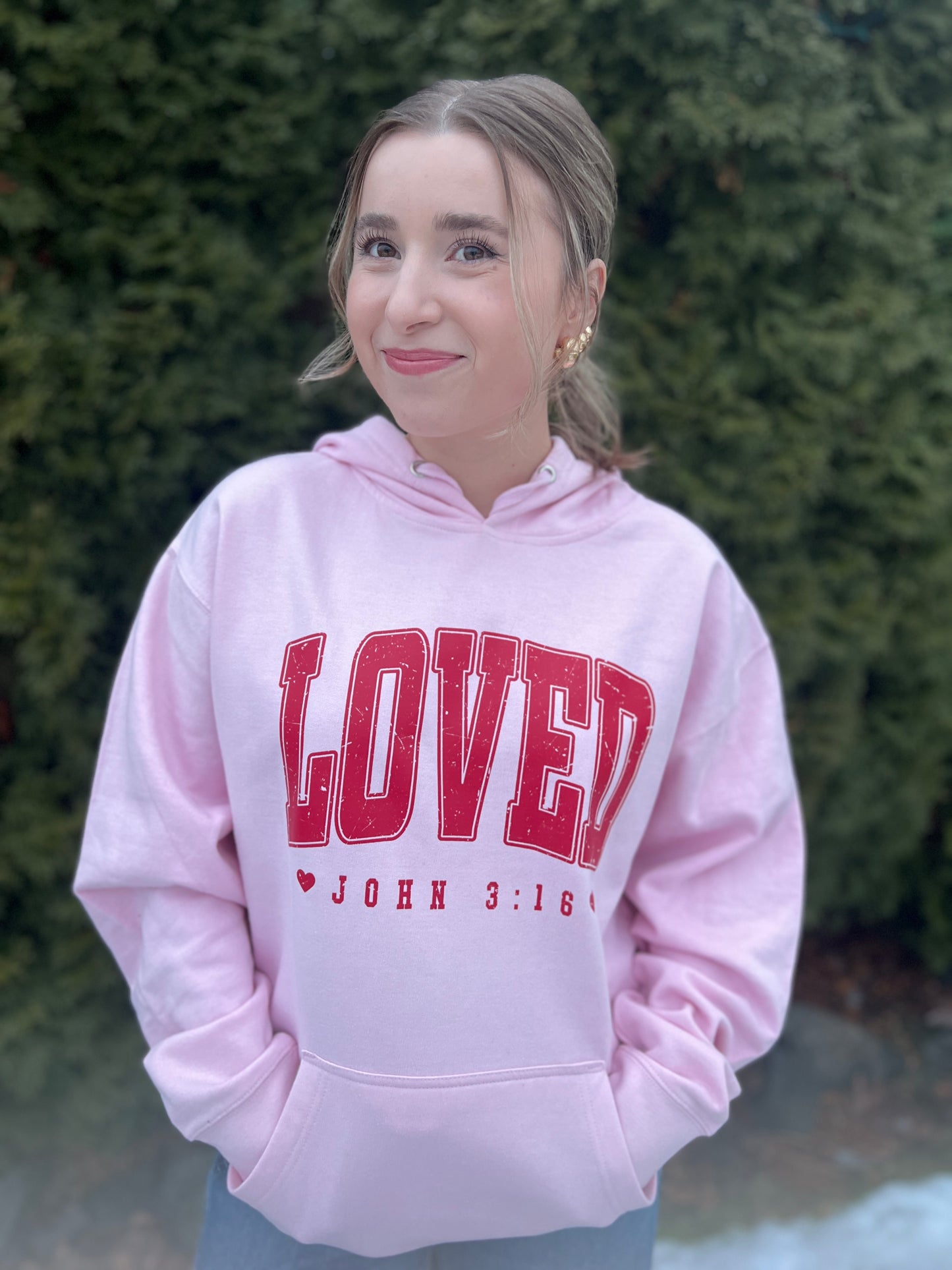 JOHN 3:16 LOVED UNISEX PINK HOODIE