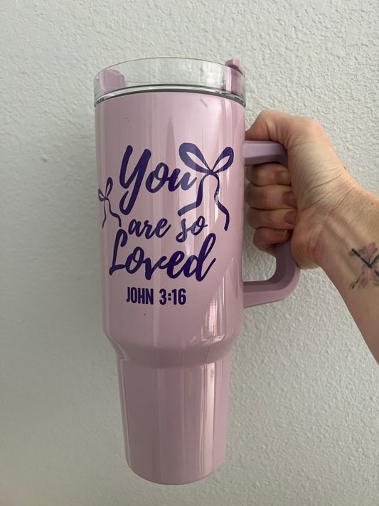 YOU ARE SO LOVED 40 OZ. STAINLESS STEEL TUMBLER IN PURPLE