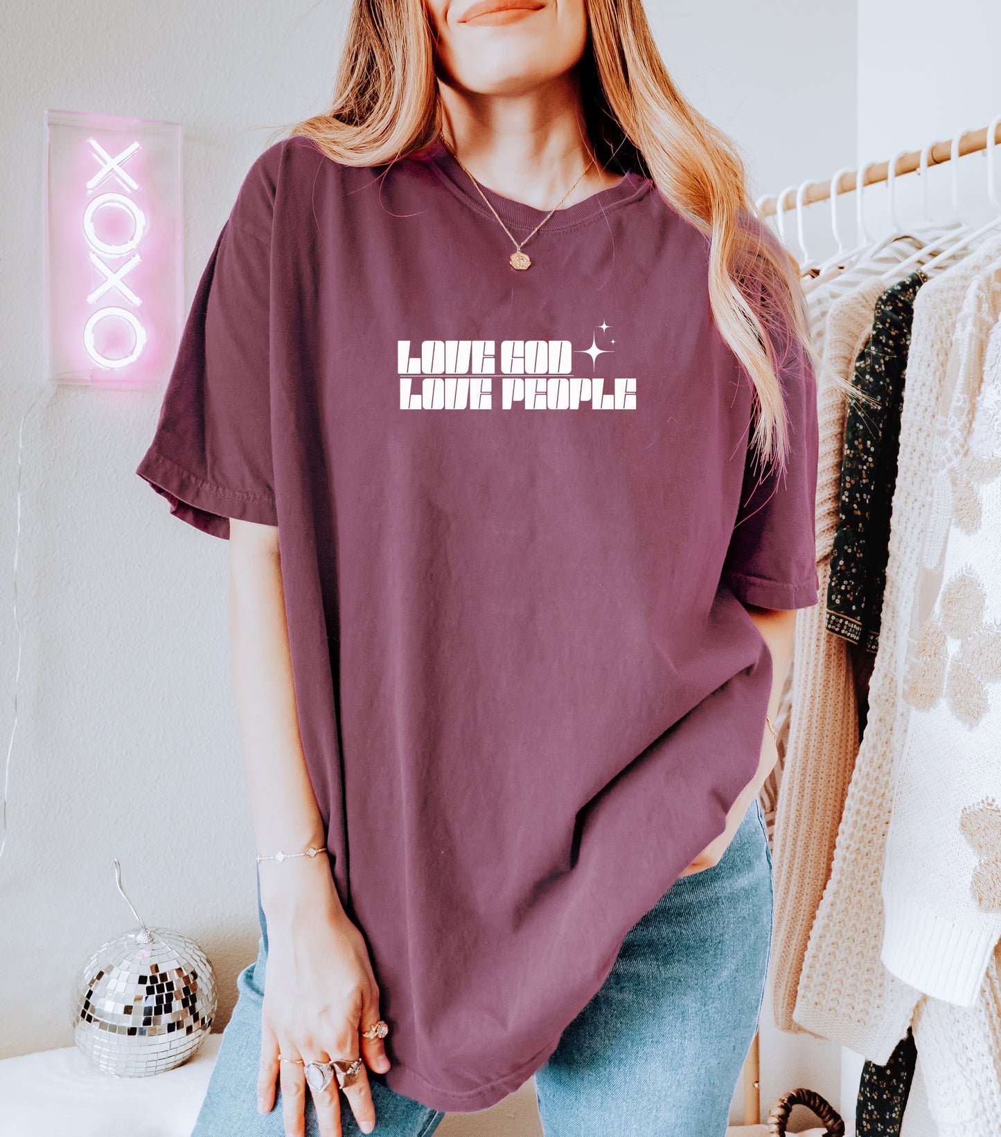 LOVE GOD LOVE PEOPLE UNISEX TEE - SIZE 3XL, BERRY